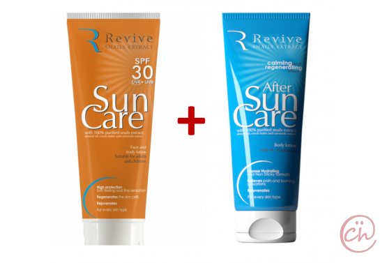 ПРОМО Комплект слънцезащитен лосион SPF 30 + успокояващ лосион за след слънце с екстракт от охлюви – Revive Snails Extract